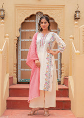 Soft Pastel Floral Printed Ivory Kurti Set-P1398IVORY