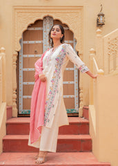 Soft Pastel Floral Printed Ivory Kurti Set-P1398IVORY