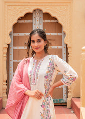 Soft Pastel Floral Printed Ivory Kurti Set-P1398IVORY