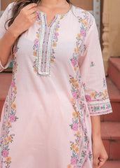Soft Pastel Floral Printed Onion Pink Kurti Set-P1398ONIONPINK