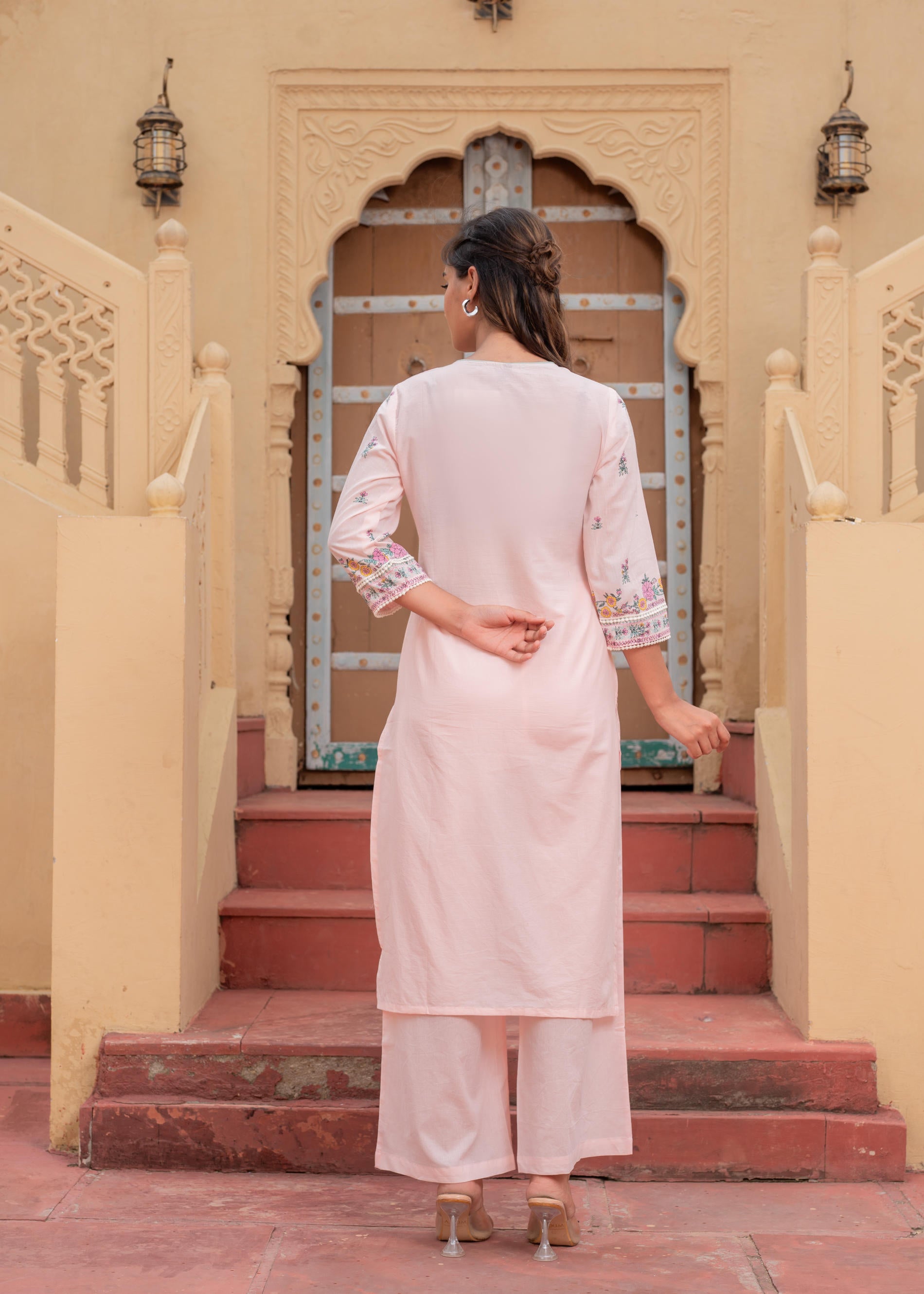 Soft Pastel Floral Printed Onion Pink Kurti Set-P1398ONIONPINK