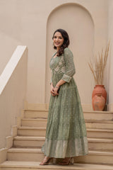 Azure Whispers Boho Tiered Anarkali Dress-P1399GREEN