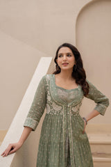 Azure Whispers Boho Tiered Anarkali Dress-P1399GREEN