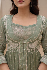 Azure Whispers Boho Tiered Anarkali Dress-P1399GREEN