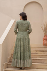 Azure Whispers Boho Tiered Anarkali Dress-P1399GREEN