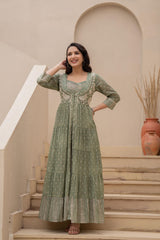 Azure Whispers Boho Tiered Anarkali Dress-P1399GREEN