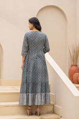 Azure Whispers Boho Tiered Anarkali Dress-P1399GREY