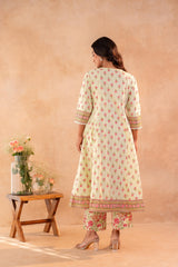 Noor-e-Gul SageGreen Printed Kurta Pant And Dupatta Set
