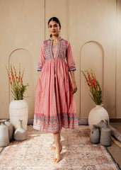 Onion Pink Embroidered Flared Midi Dress with Ethnic Motifs-P1400ONIONPINK_ON