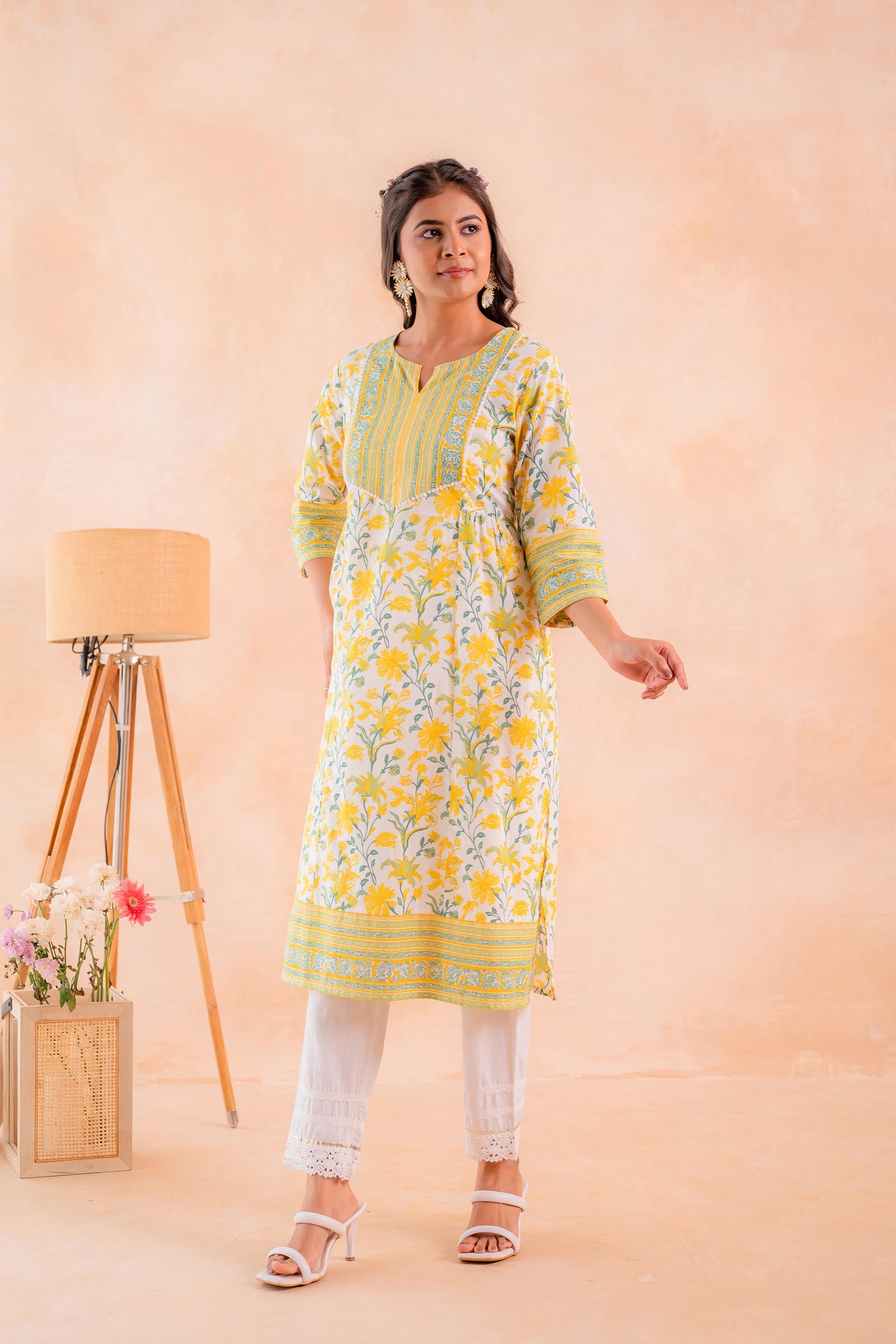 Yellow Blossom Panelled Kurta