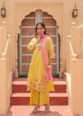 Floral Printed Lime Kurta Set-P1403LIME