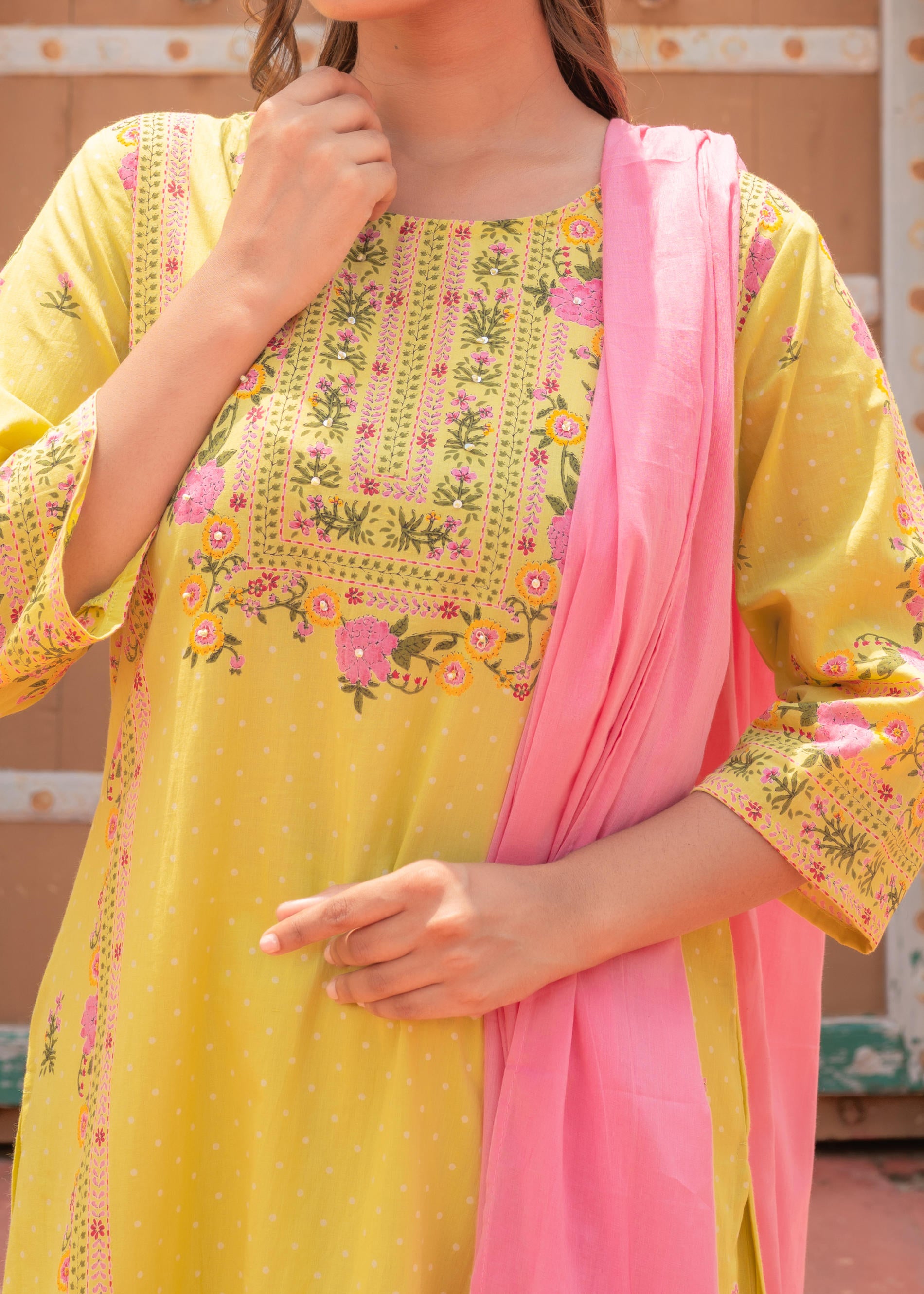 Floral Printed Lime Kurta Set-P1403LIME