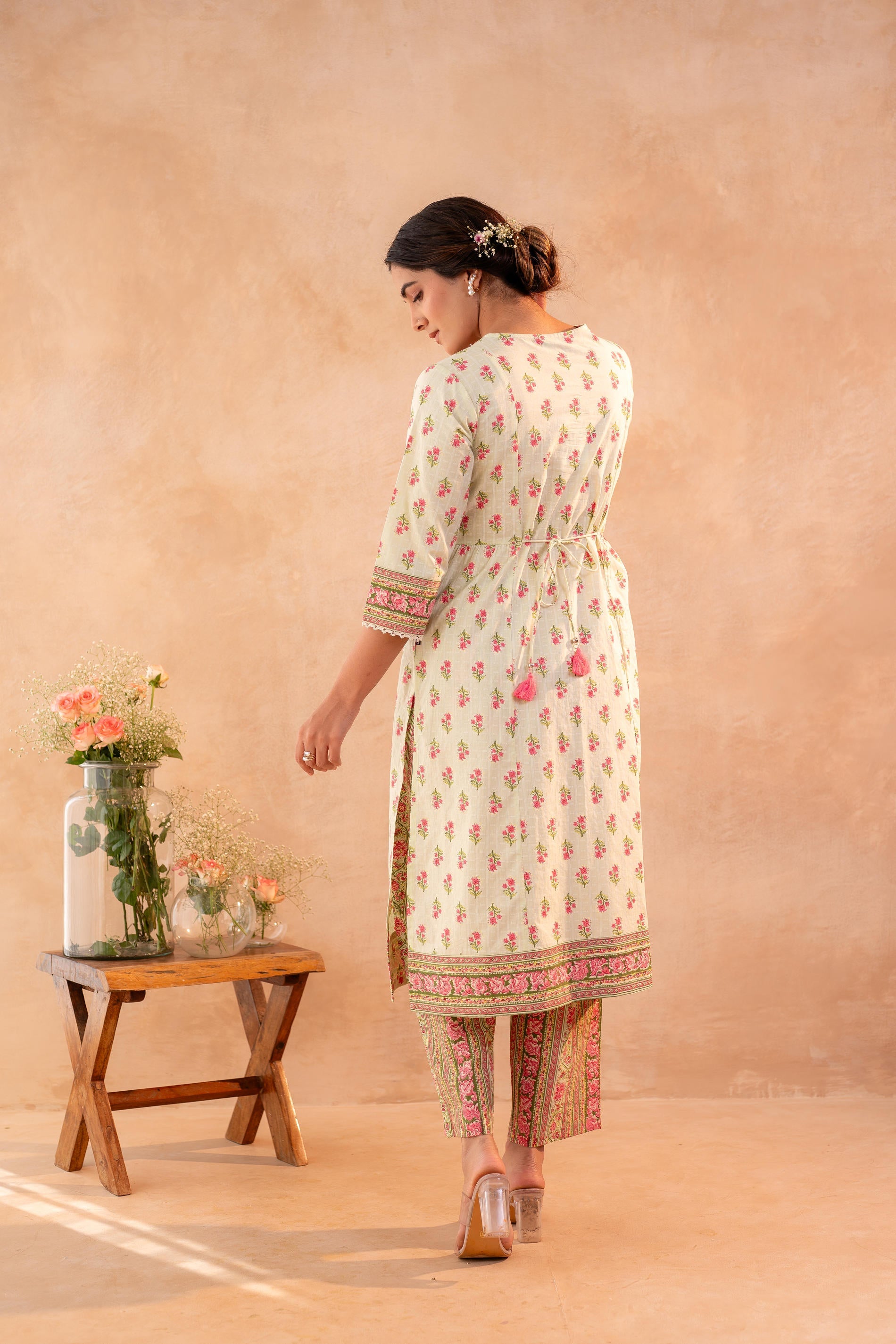Gulnaar Garden Printed Kurta Pant And Dupatta Set - Green | DesiQlo