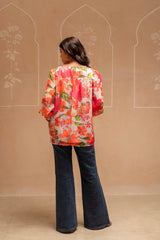 Man Made Fiber Floral Printed Tunic With Button Details-P1418MULTI_ON