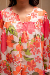 Man Made Fiber Floral Printed Tunic With Button Details-P1418MULTI_ON
