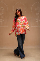 Man Made Fiber Floral Printed Tunic With Button Details-P1418MULTI_ON