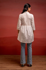 Off White Solid Viscose Tunic with  Thread Work