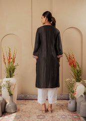 Black Striped Viscose Kurta with Embroidered Thread Work and Mirror Detailing