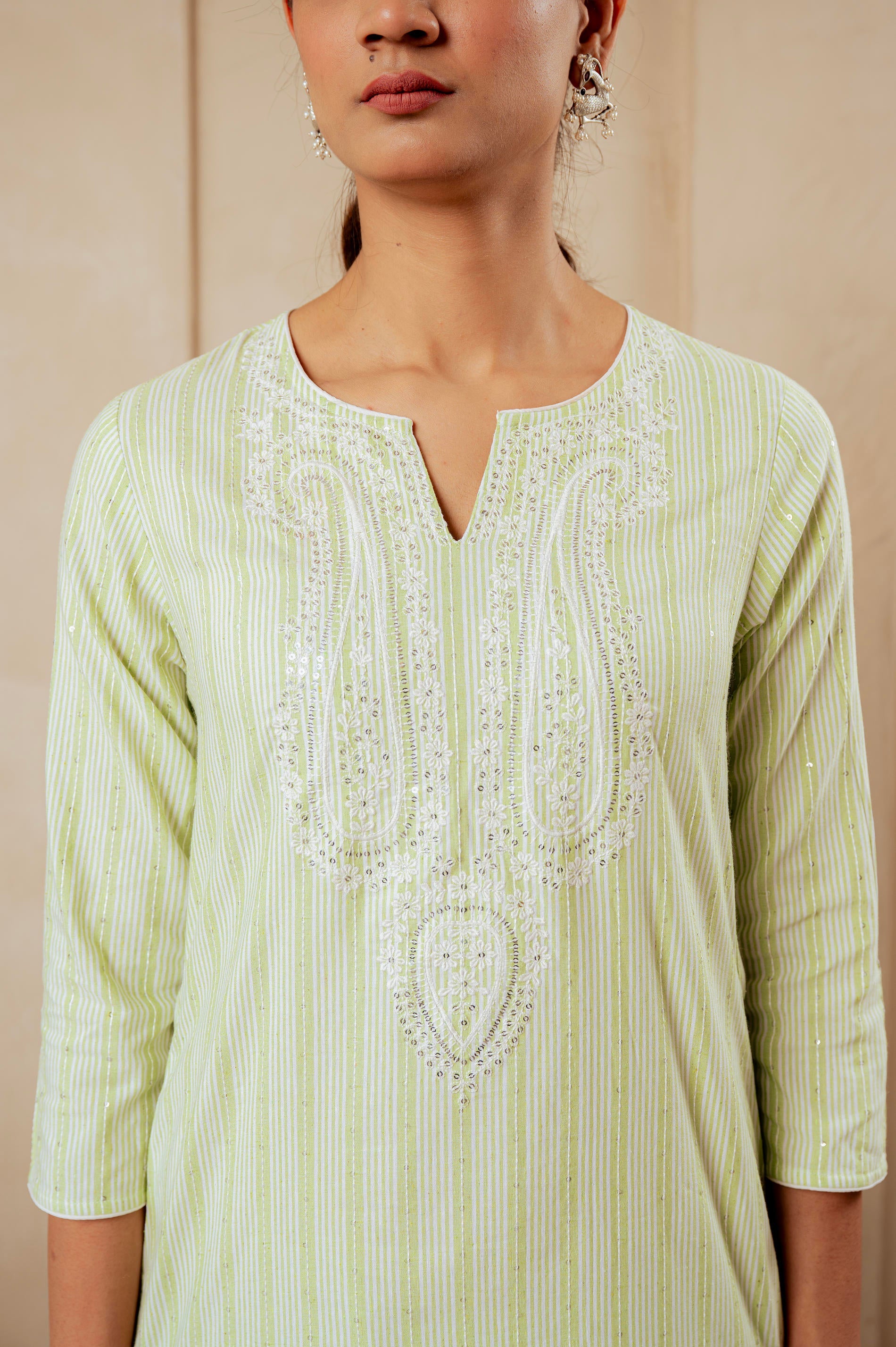Sage Green   Kurta Set with Subtle Thread Embroidery