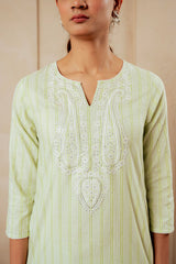 Sage Green   Kurta Set with Subtle Thread Embroidery