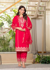 Viscose Fuchsia Embroidered Kurta Pant and Dupatta Set with Zari Work And Sequin