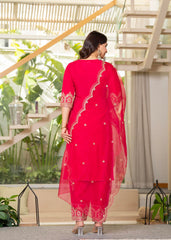 Viscose Fuchsia Embroidered Kurta Pant and Dupatta Set with Zari Work And Sequin