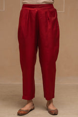 Maroon Solid Viscose Gathered Tunic and Pants Co-ord Set with Thread Work