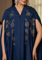 Navy Embellished Kaftan & Pant Co-ord Set with Sequins and Beads