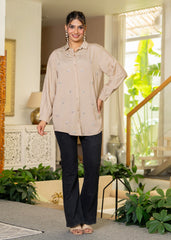 Ivory Solid Viscose Shirt with Beads and Sequence Work
