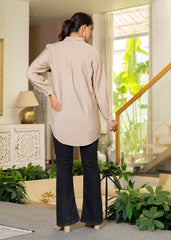 Ivory Solid Viscose Shirt with Beads and Sequence Work