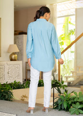 Steel Blue Solid Viscose Shirt with Beads and Sequence Work