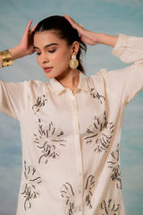 Viscose Offwhite Embellished Shirt with Bead Details