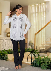 White Solid Viscose Shirt with Beads Work