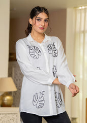 White Solid Viscose Shirt with Beads Work