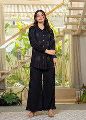 Black Solid Viscose Shirt with Beads Work