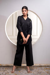 Black Solid Viscose Shirt with Beads Work