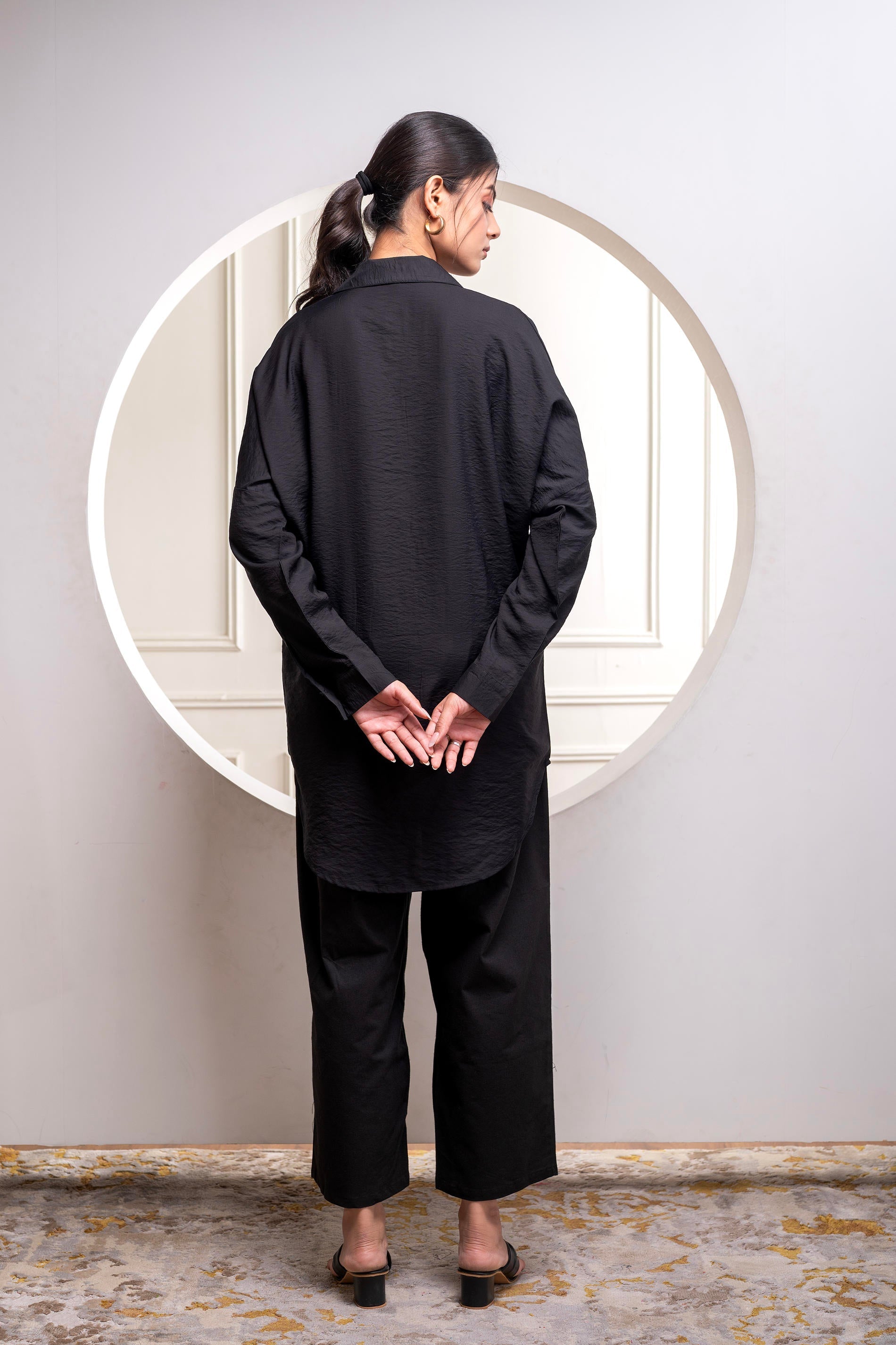 Black Solid Viscose Shirt with Beads Work | DesiQlo