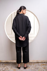 Black Solid Viscose Shirt with Beads Work