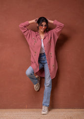 Viscose Dustypink Embellished Shirt with Sequin & Bead Details