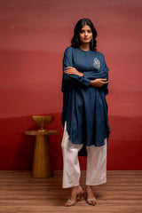 Viscose Blue Embellished Shirt with Sequin & Bead Details