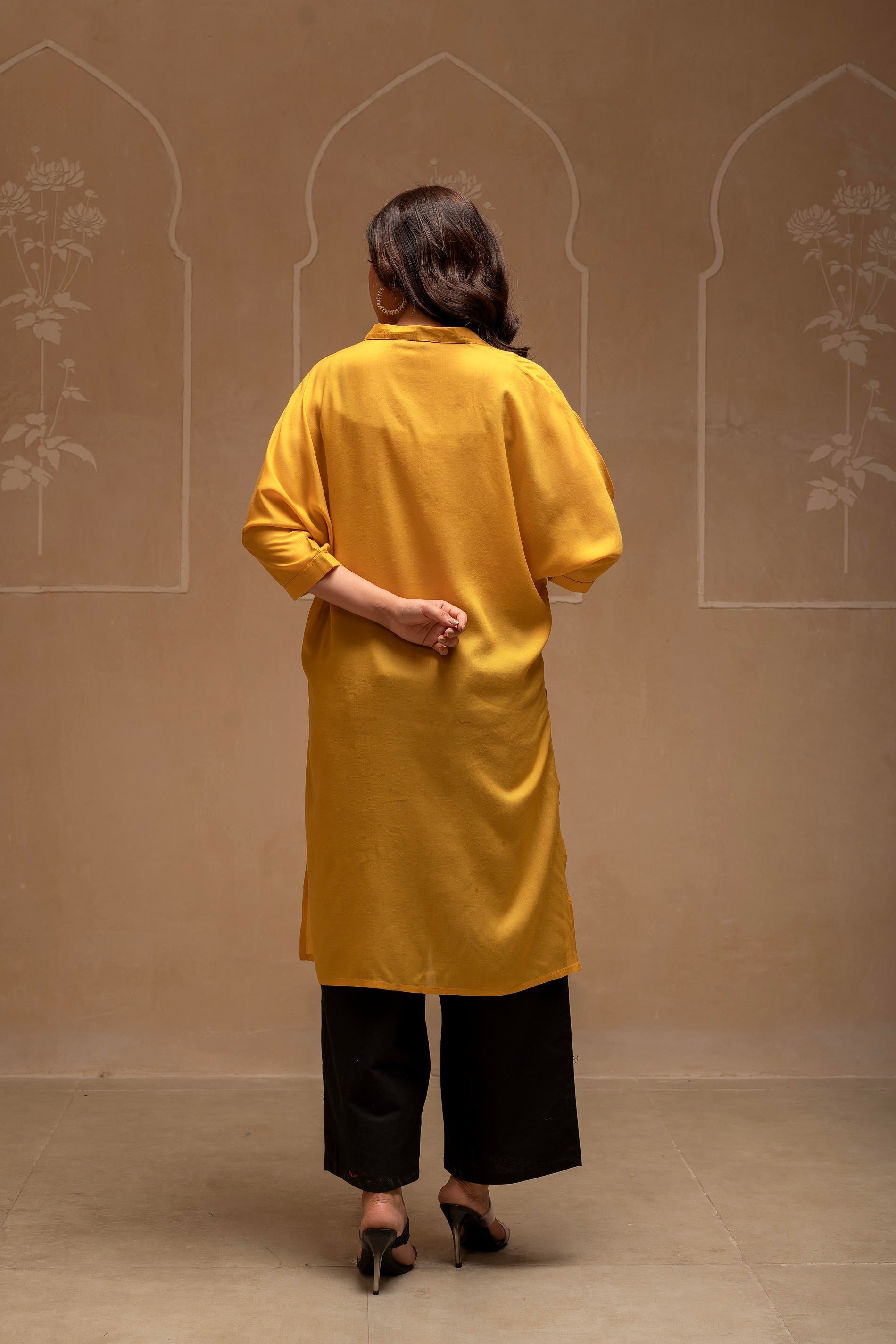 Mustard Solid Viscose Shirt with Beads Work | DesiQlo