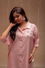 Light Pink Solid Viscose Shirt with Beads and Sequence Work