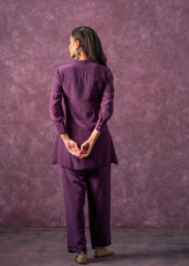 Viscose Purple Embellished Tunic and Pant Co-Ord Set with Bead Details