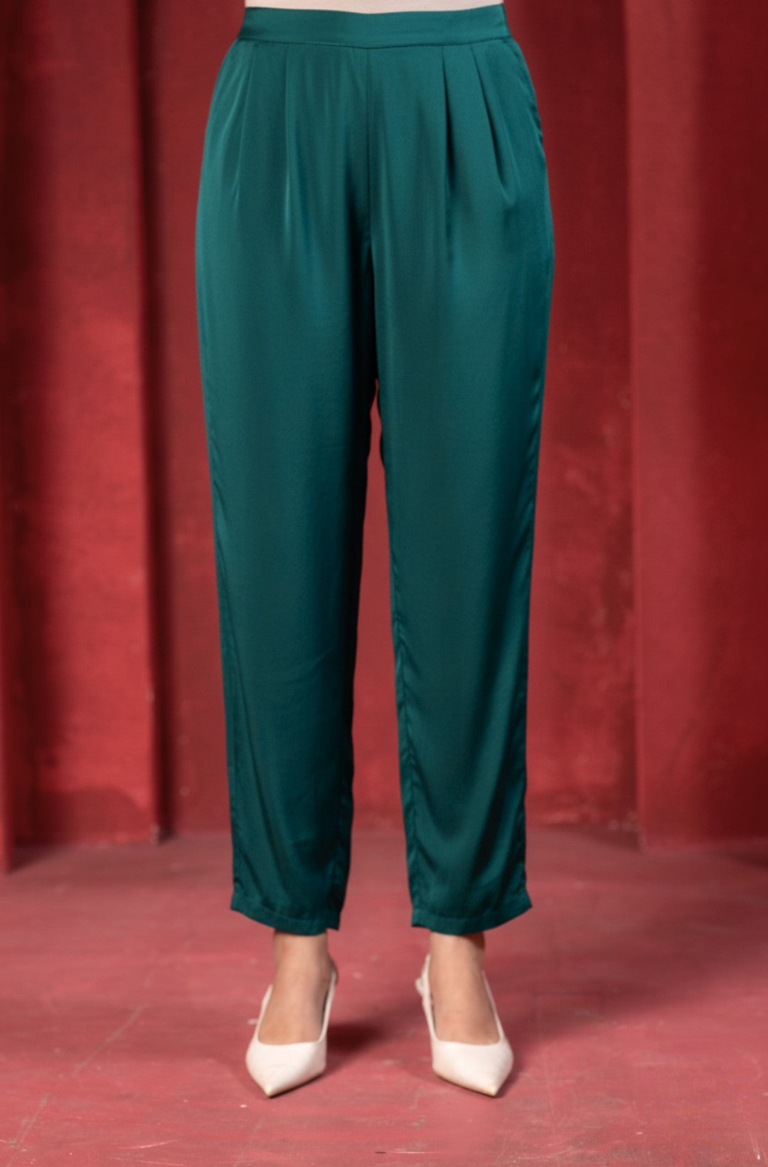 Bottle Green Embellished Viscose Co-ord Set with Bead Detailing | Desi