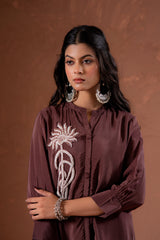 Coffee Brown Embellished Viscose Co-ord Set with Bead Detailing