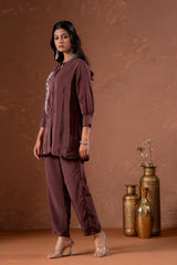 Coffee Brown Embellished Viscose Co-ord Set with Bead Detailing