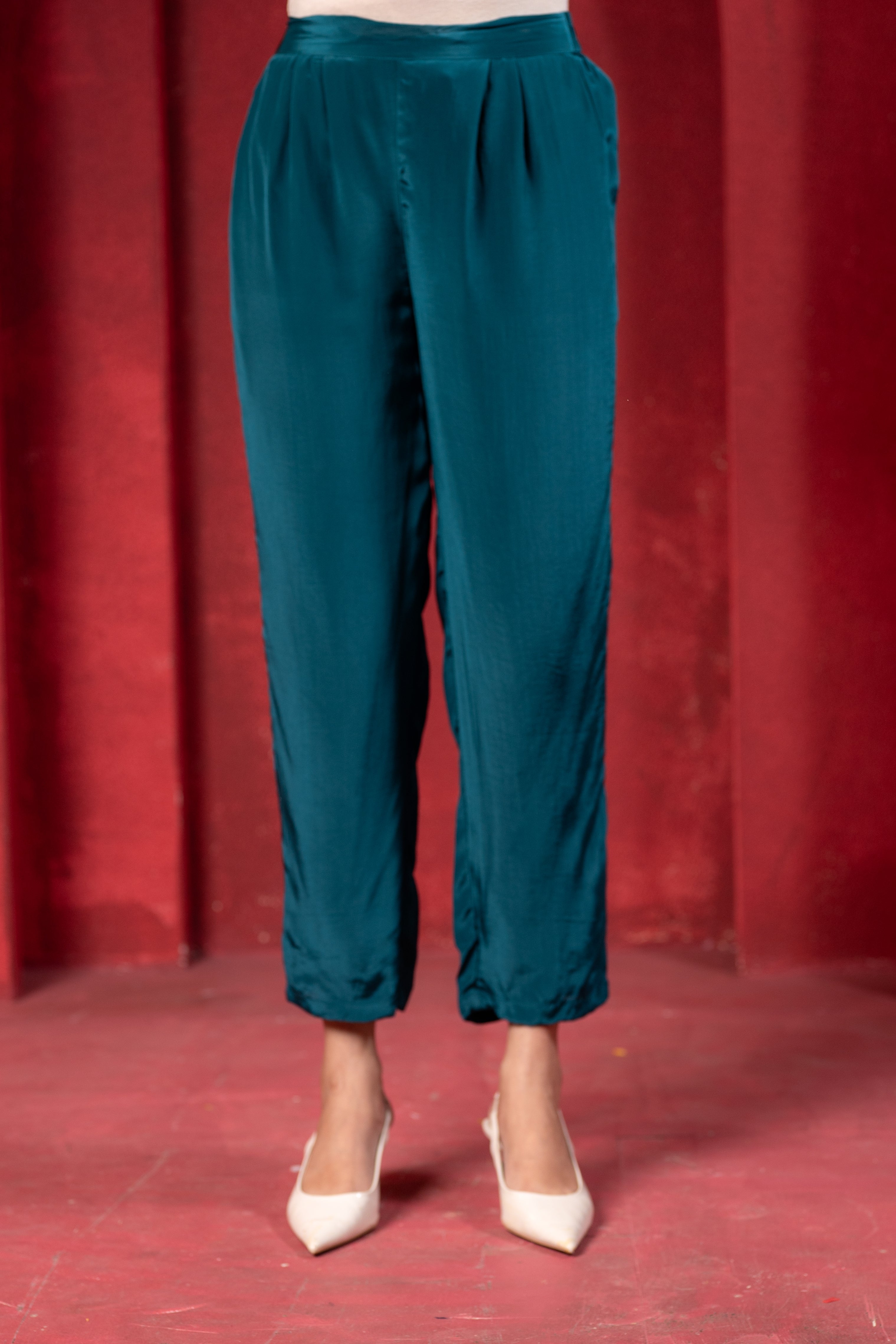 Teal Embellished Viscose Co-ord Set with Bead Detailing | DesiQlo