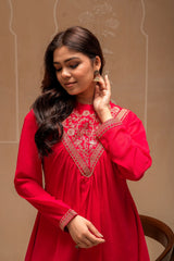 Fuchsia Solid Poly Georgette Tunic and Sharara Co-ord Set with Sequence and Zari Work