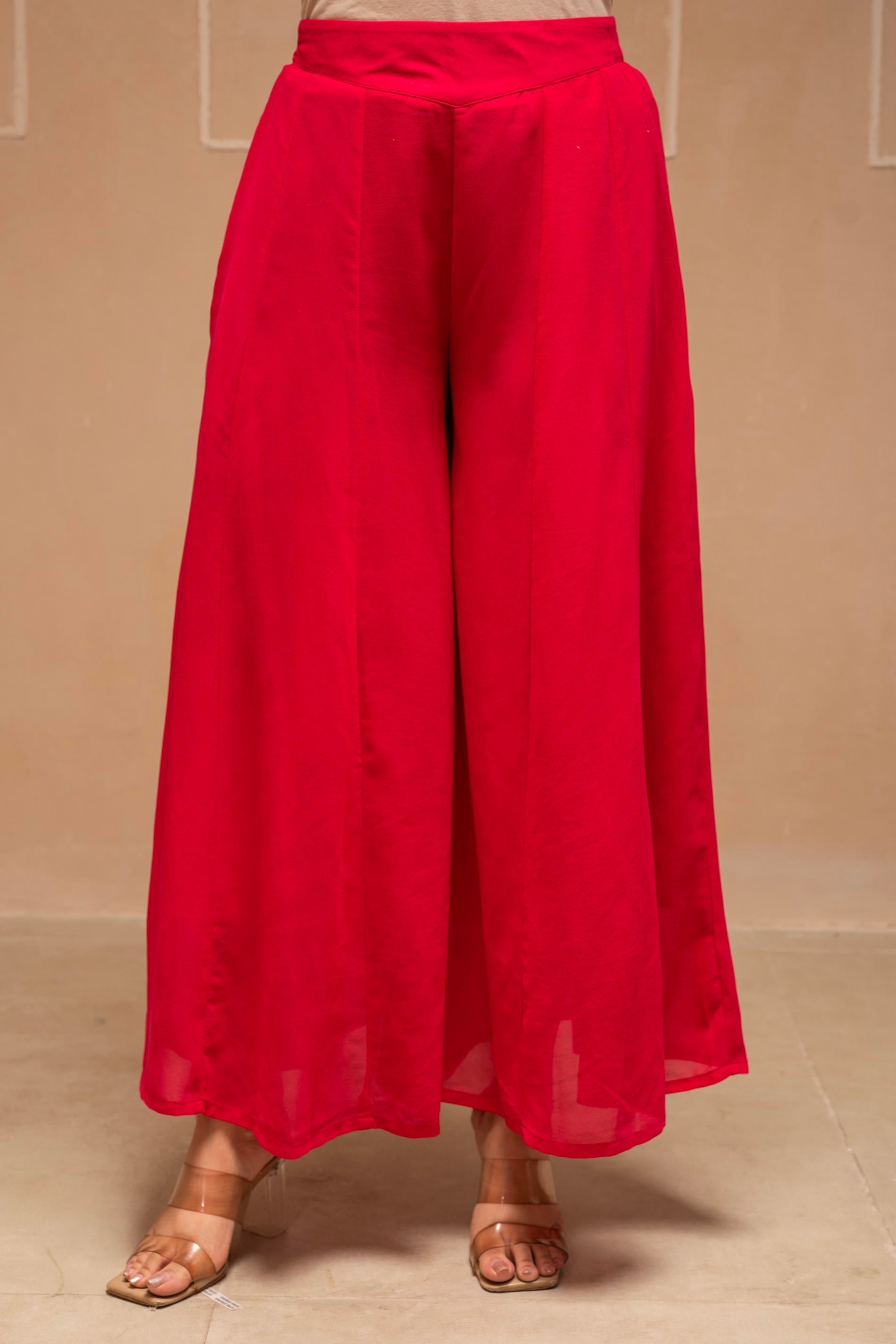 Fuchsia Solid Poly Georgette Tunic and Sharara Co-ord Set with Sequenc