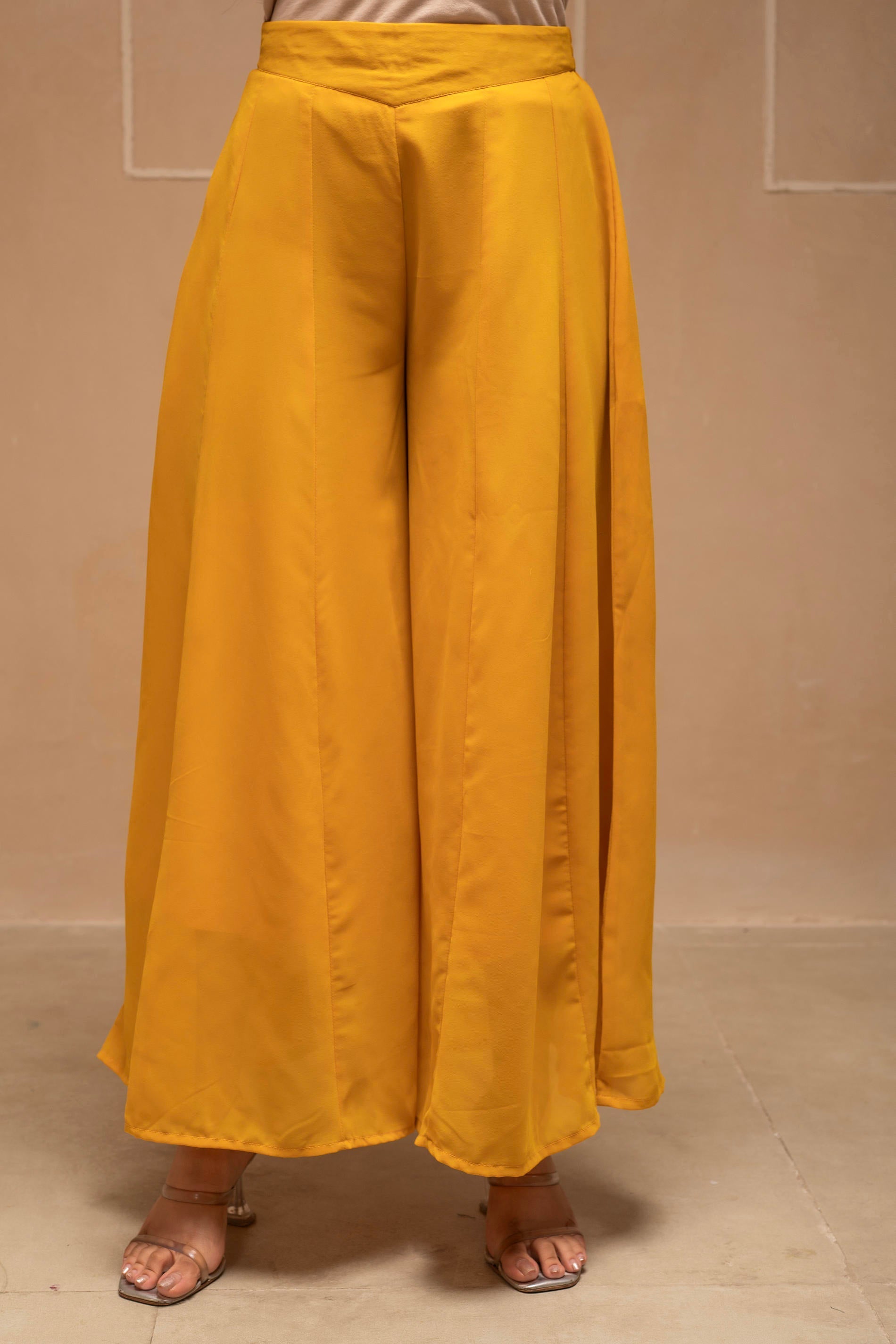 Mustard Solid Poly Georgette Tunic and Sharara Co-ord Set with Sequenc